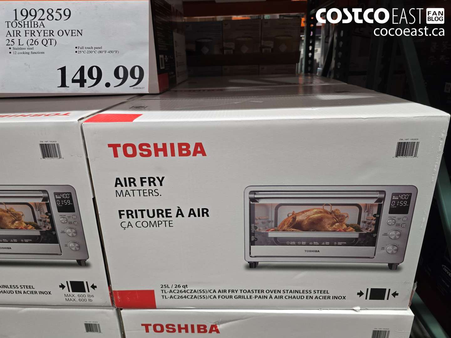 1992859 TOSHIBA AIR FRYER OVEN 25 L (26 QT) $149.99