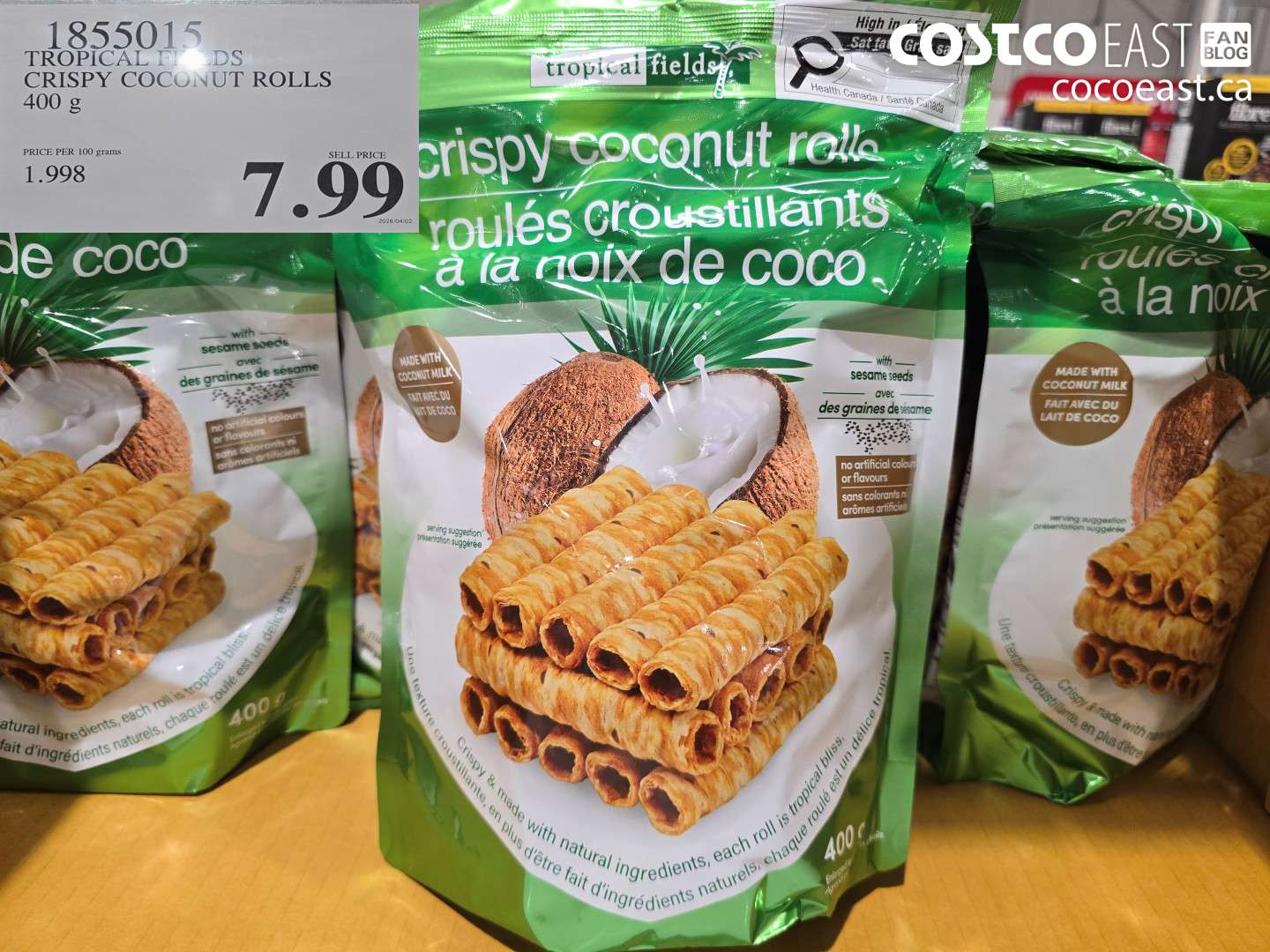 1855015 TROPICAL FIELDS CRISPY COCONUT ROLLS 400 G $7.99
