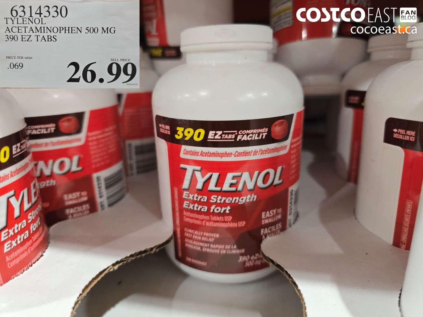 6314330 TYLENOL ACETAMINOPHEN 500 MG 390 EZ TABS $26.99