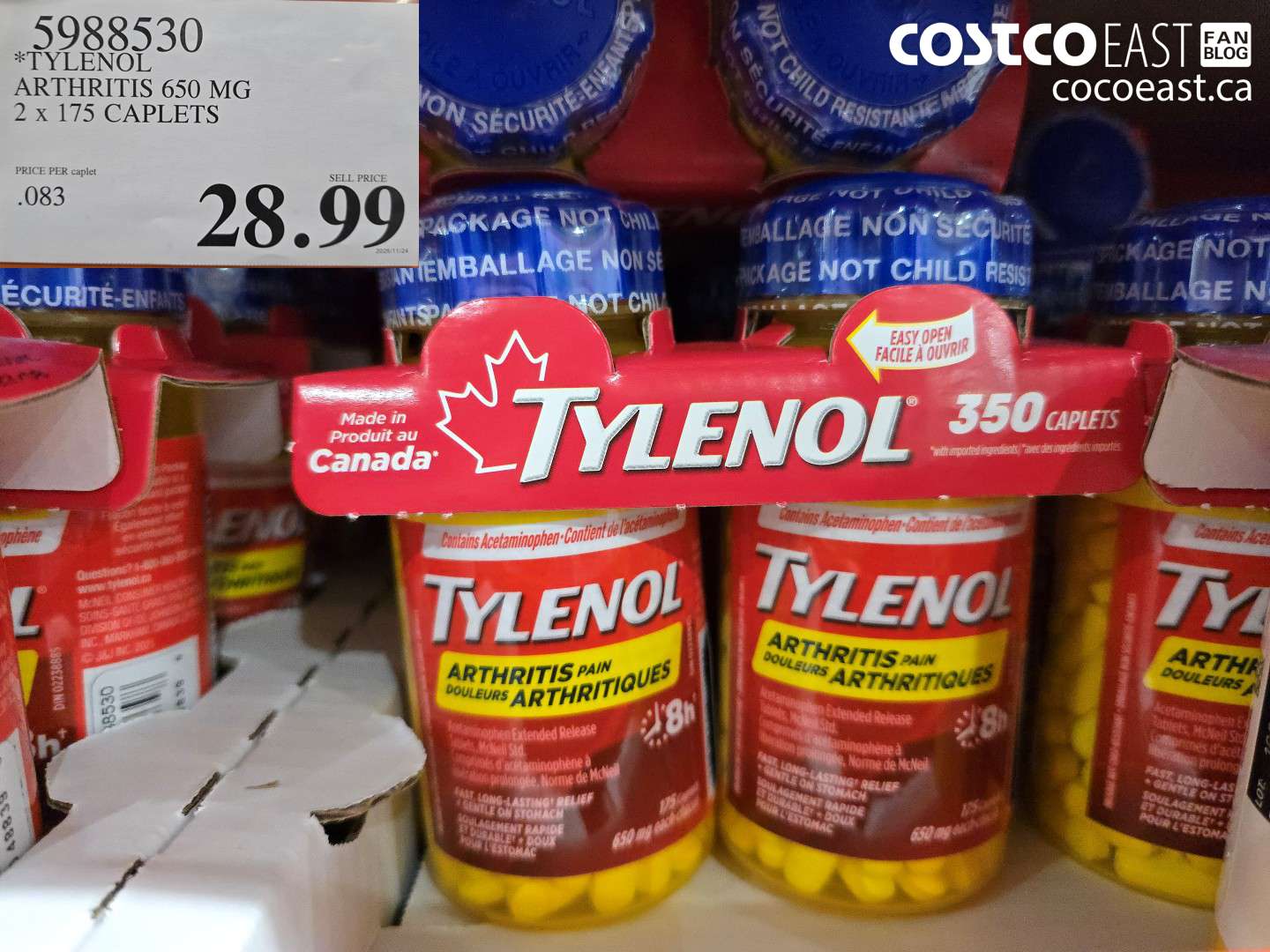 5988530 TYLENOL ARTHRITIS 650 MG 2 X 175 CAPLETS $28.99