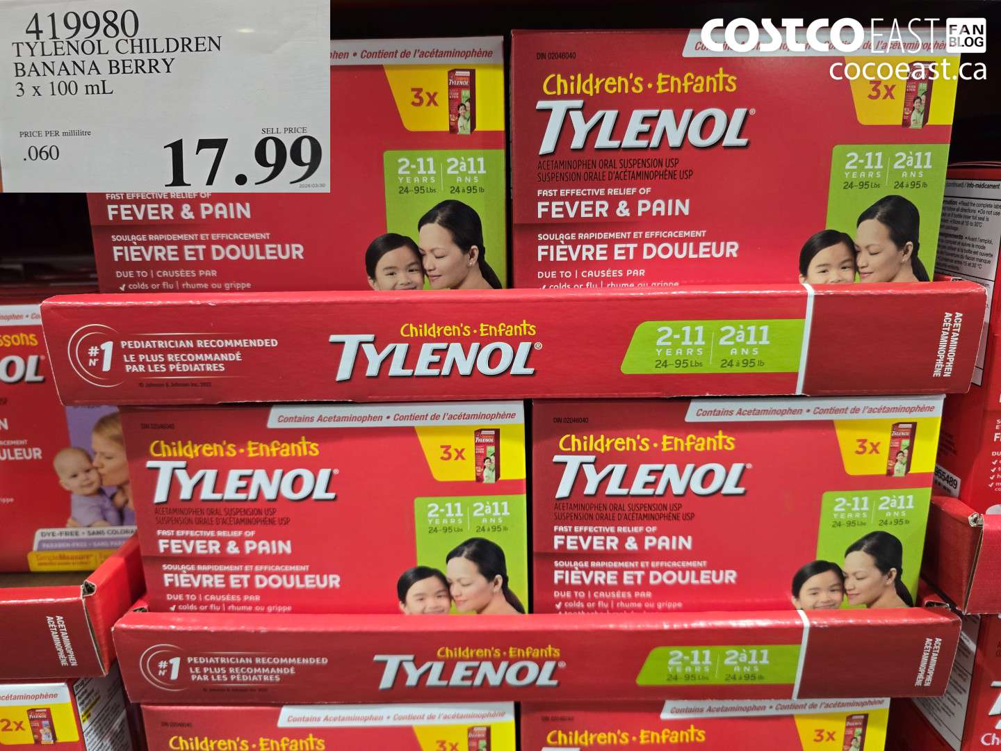 419980 TYLENOL CHILDREN BANANA BERRY 3 X 100 ML $17.99