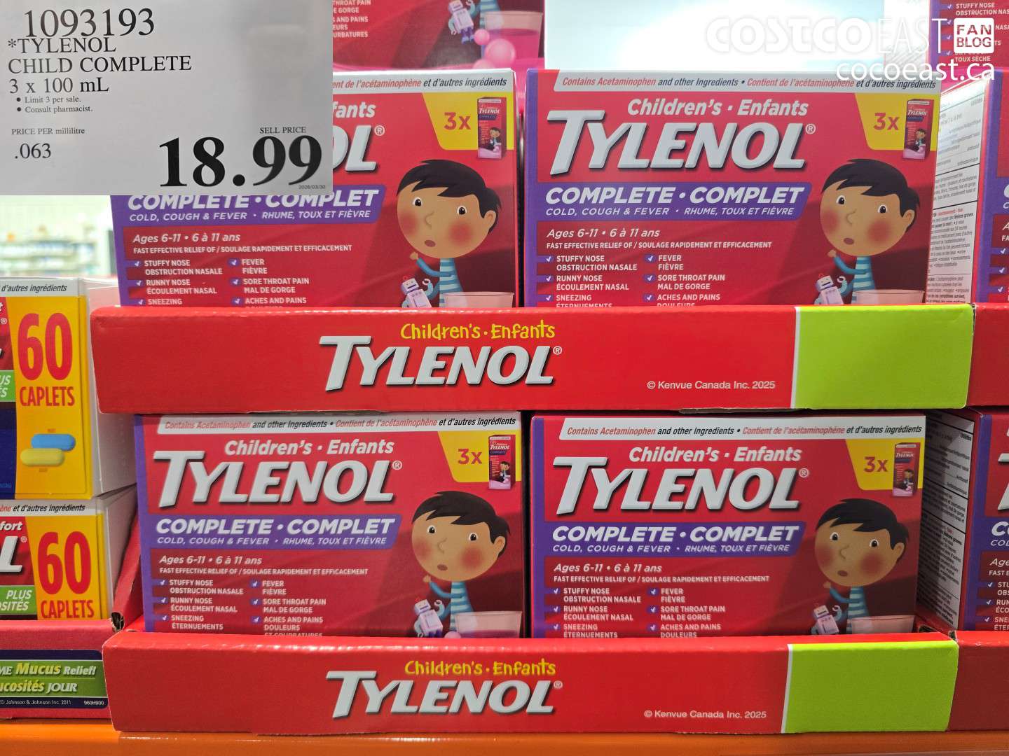 1093193 TYLENOL CHILD COMPLETE 3 X 100 ML $18.99