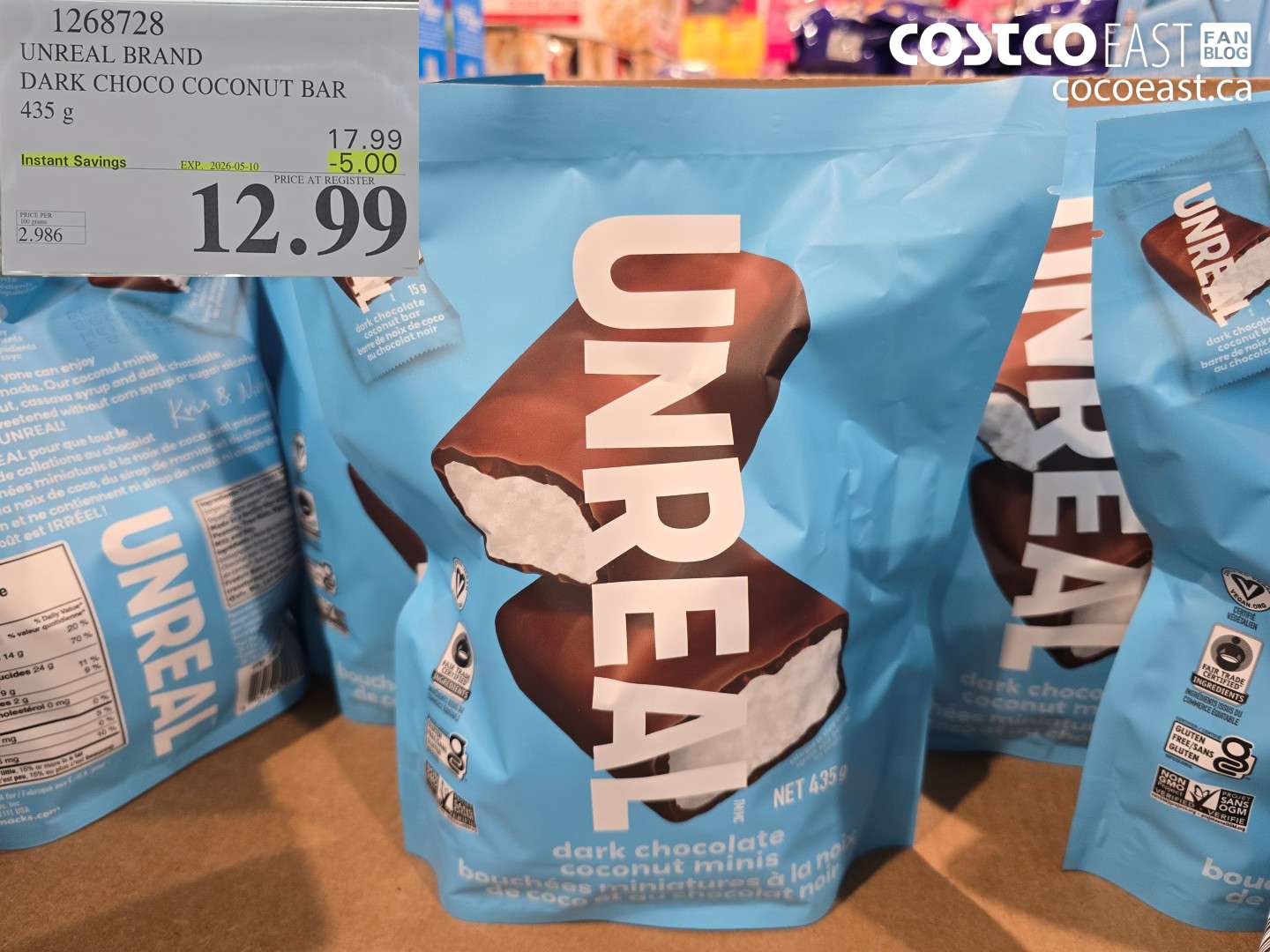 1268728 UNREAL BRAND DARK CHOCO COCONUT BAR 435 G ($5.00 INSTANT SAVINGS EXPIRES ON 2026-05-10) $12.99