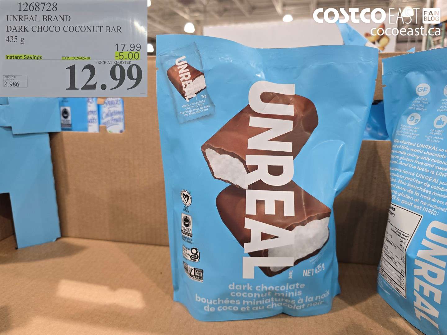 1268728 UNREAL BRAND DARK CHOCO COCONUT BAR 435 G ($5.00 INSTANT SAVINGS EXPIRES ON 2026-05-10) $12.99