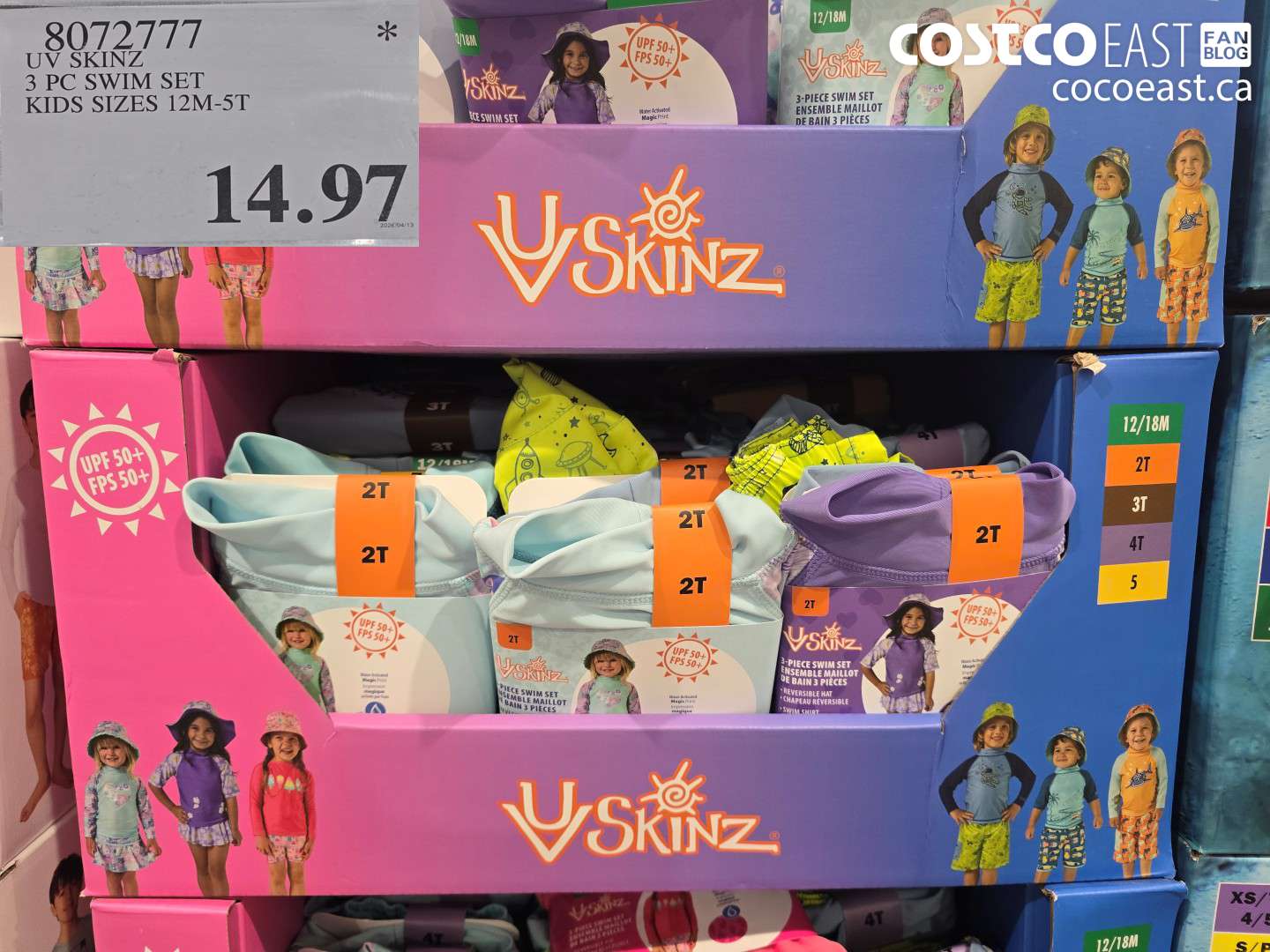 8072777 UV SKINZ 3 PC SWIM SET KIDS SIZES 12M-5T $14.97