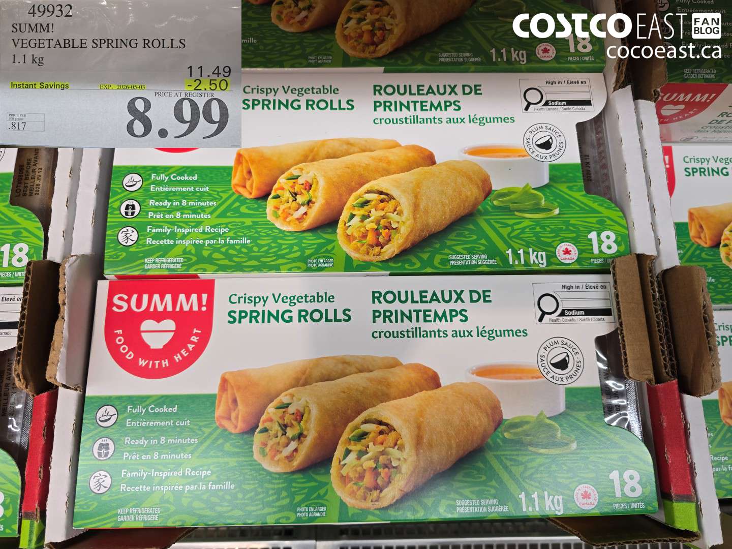49932 VEGETABLE SPRING ROLLS 1.1 KG ($2.50 INSTANT SAVINGS EXPIRES ON 2026-05-03) $8.99