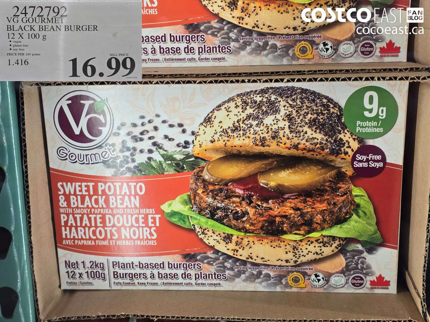 2472792 VG GOURMET BLACK BEAN BURGER 12 X 100 G $16.99