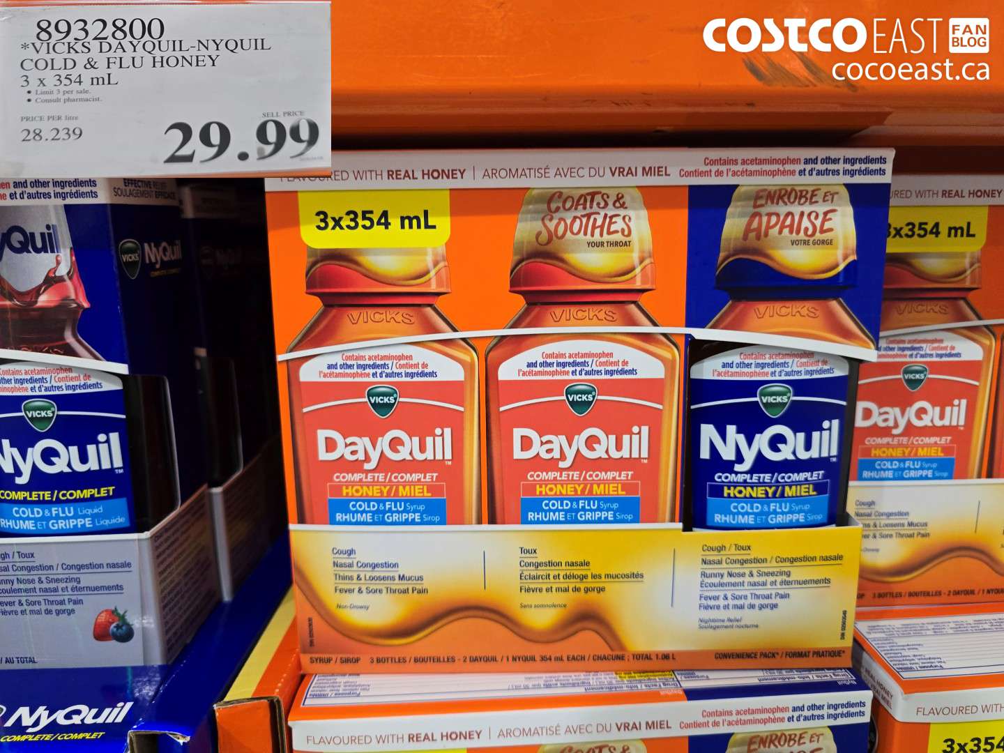 8932800 VICKS DAYQUIL-NYQUIL COLD & FLU HONEY 3 X 354 ML $29.99