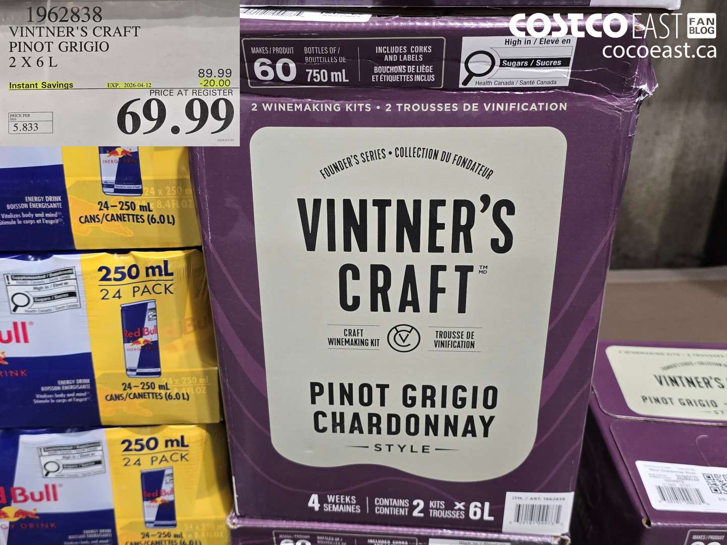 1962838 VINTNER'S CRAFT PINOT GRIGIO 2 X 6 L ($20.00 INSTANT SAVINGS EXPIRES ON 2026-04-12) $69.99