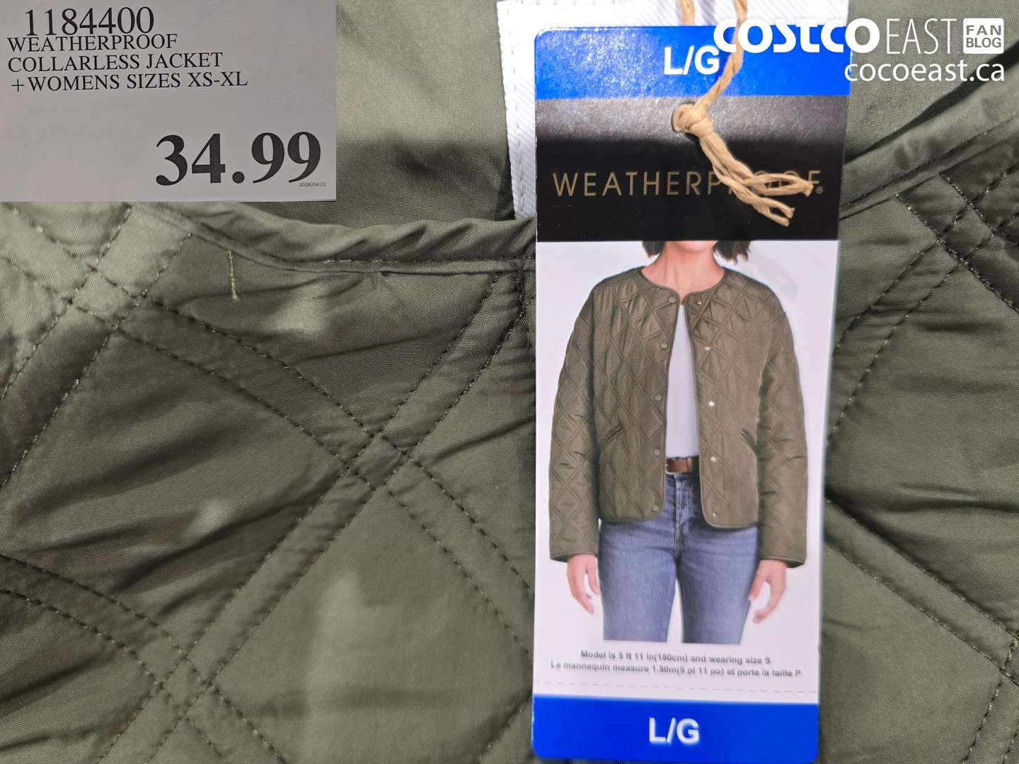 1184400 WEATHERPROOF COLLARLESS JACKET + WOMENS SIZES XS-XL $34.99