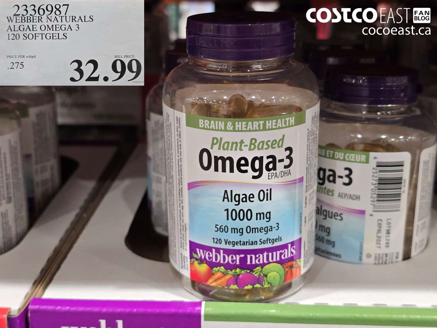 2336987 WEBBER NATURALS ALGAE OMEGA 3 120 SOFTGELS $32.99