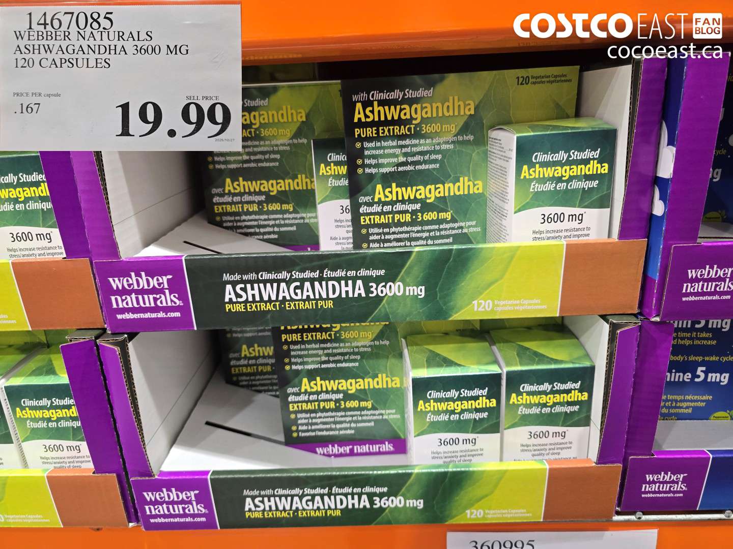 1467085 WEBBER NATURALS ASHWAGANDHA 3600 MG 120 CAPSULES $19.99