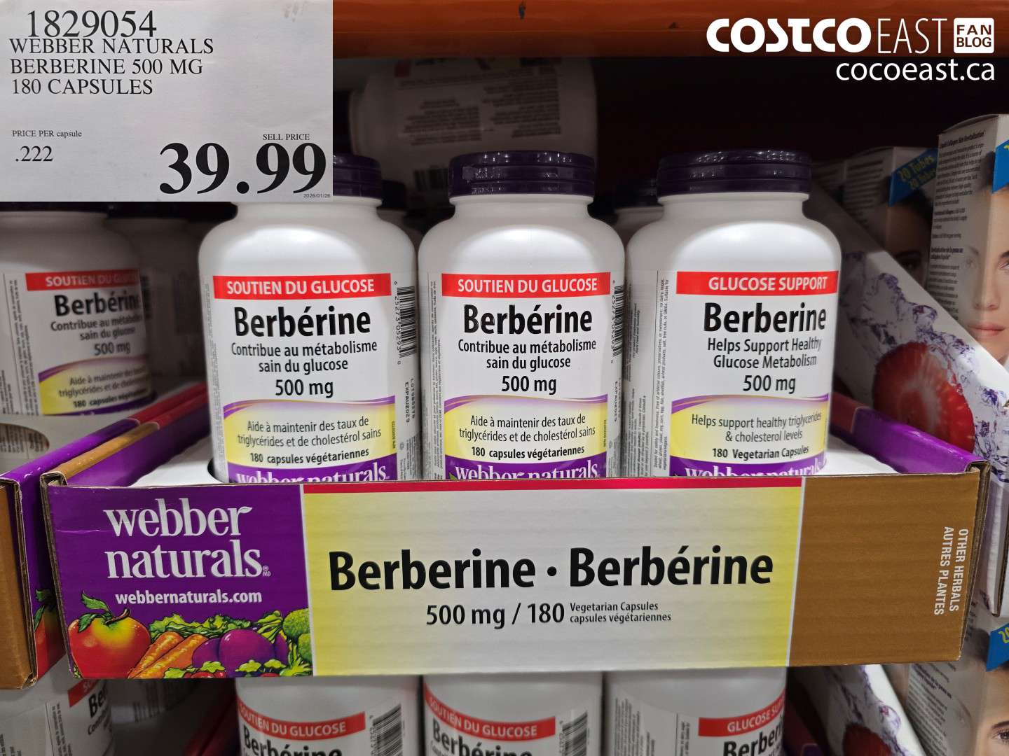 1829054 WEBBER NATURALS BERBERINE 500 MG 180 CAPSULES $39.99