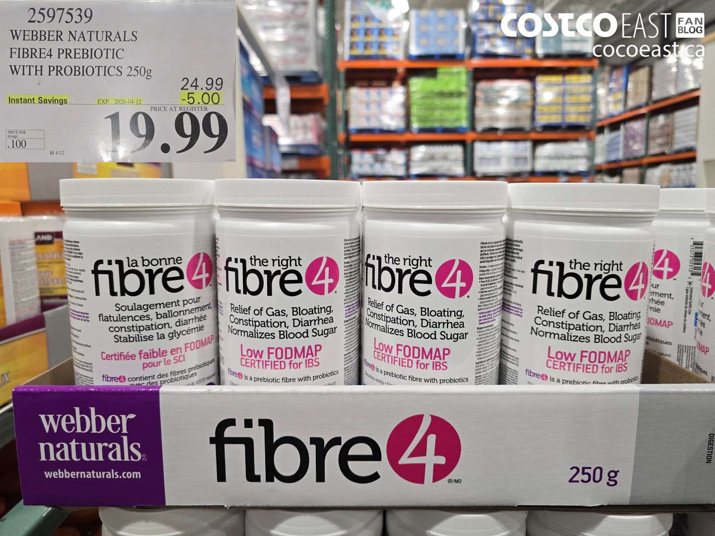 2597539 WEBBER NATURALS FIBRE4 PREBIOTIC WITH PROBIOTICS 250G ($5.00 INSTANT SAVINGS EXPIRES ON 2026-04-12) $19.99