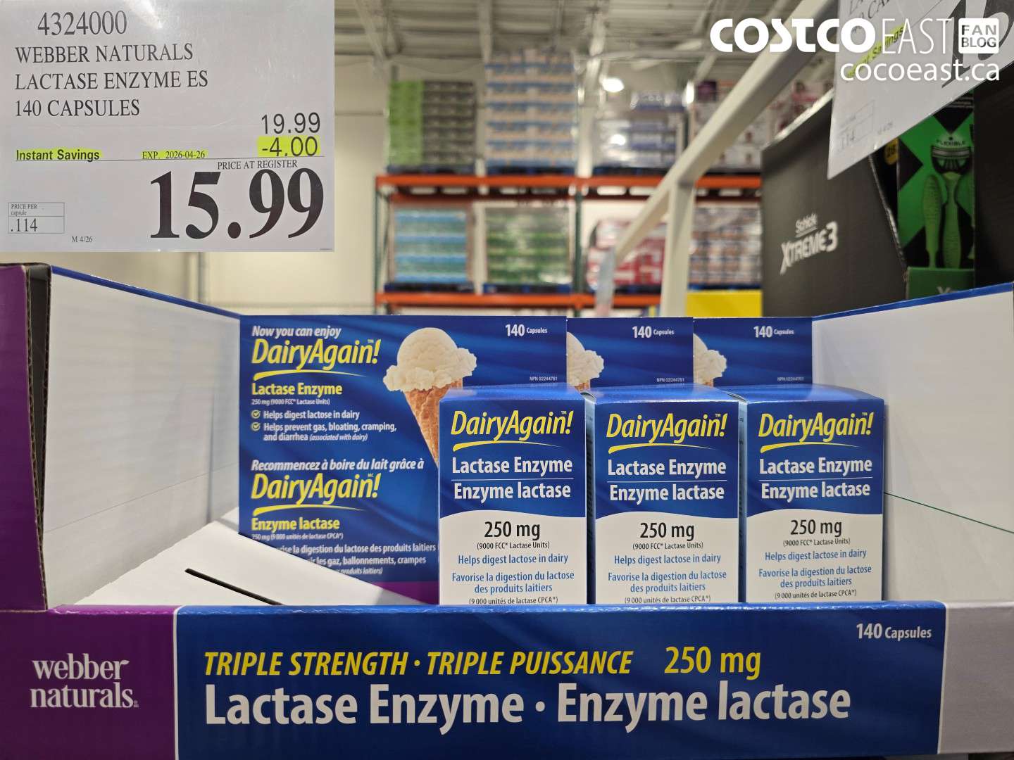 4324000 WEBBER NATURALS LACTASE ENZYME ES 140 CAPSULES ($4.00 INSTANT SAVINGS EXPIRES ON 2026-04-26) $15.99
