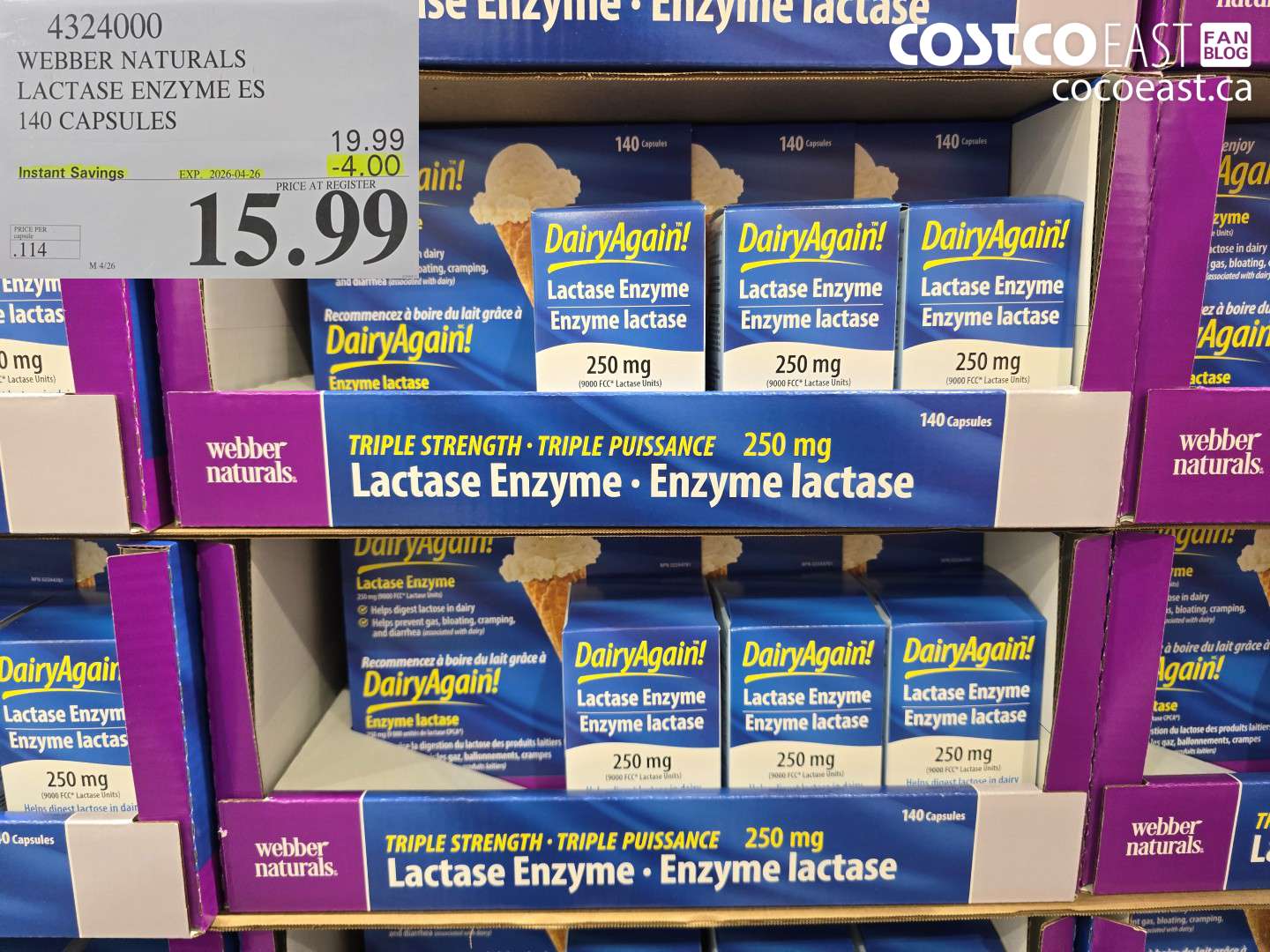 4324000 WEBBER NATURALS LACTASE ENZYME ES 140 CAPSULES ($4.00 INSTANT SAVINGS EXPIRES ON 2026-04-26) $15.99