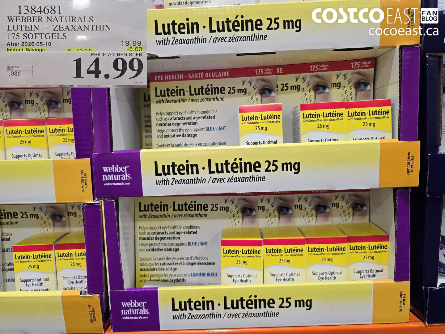 1384681 WEBBER NATURALS LUTEIN + ZEAXANTHIN 175 SOFTGELS ($5.00 INSTANT SAVINGS EXPIRES ON 2026-05-10) $14.99