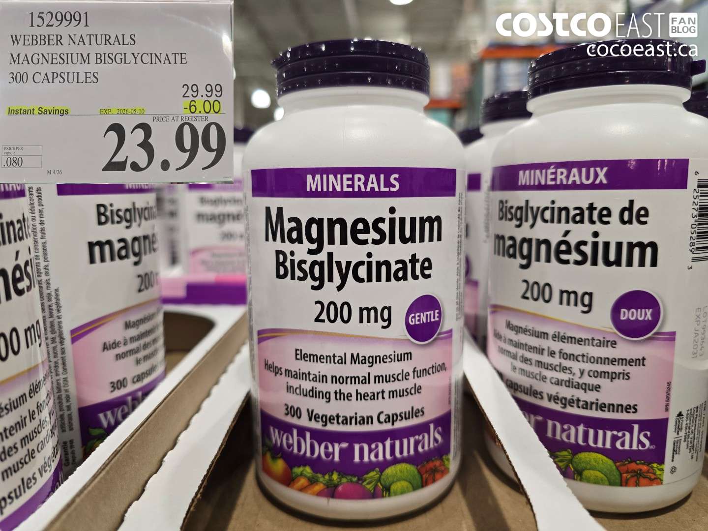 1529991 WEBBER NATURALS MAGNESIUM BISGLYCINATE 300 CAPSULES ($6.00 INSTANT SAVINGS EXPIRES ON 2026-05-10) $23.99