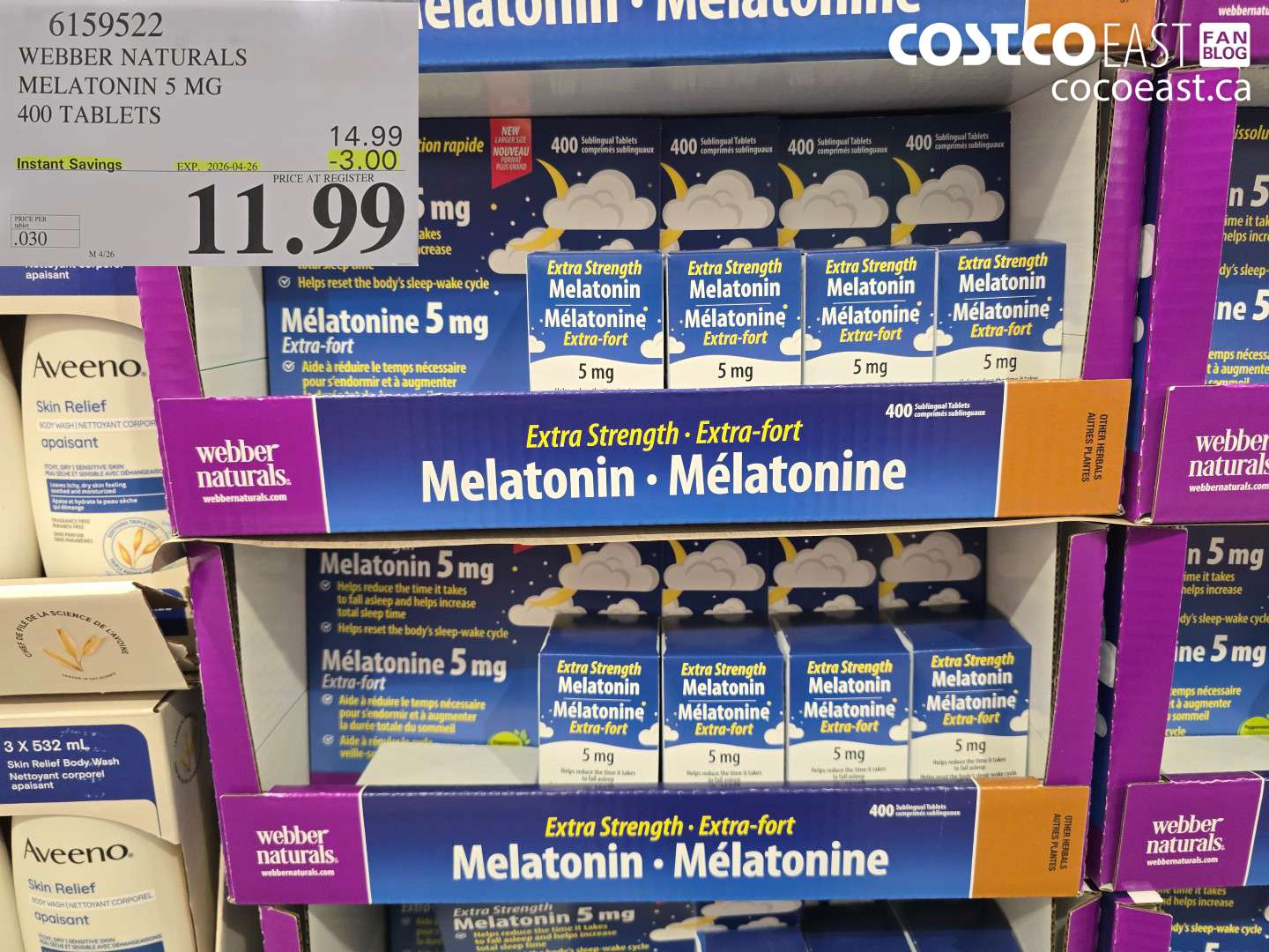 6159522 WEBBER NATURALS MELATONIN 5 MG 400 TABLETS ($3.00 INSTANT SAVINGS EXPIRES ON 2026-04-26) $11.99