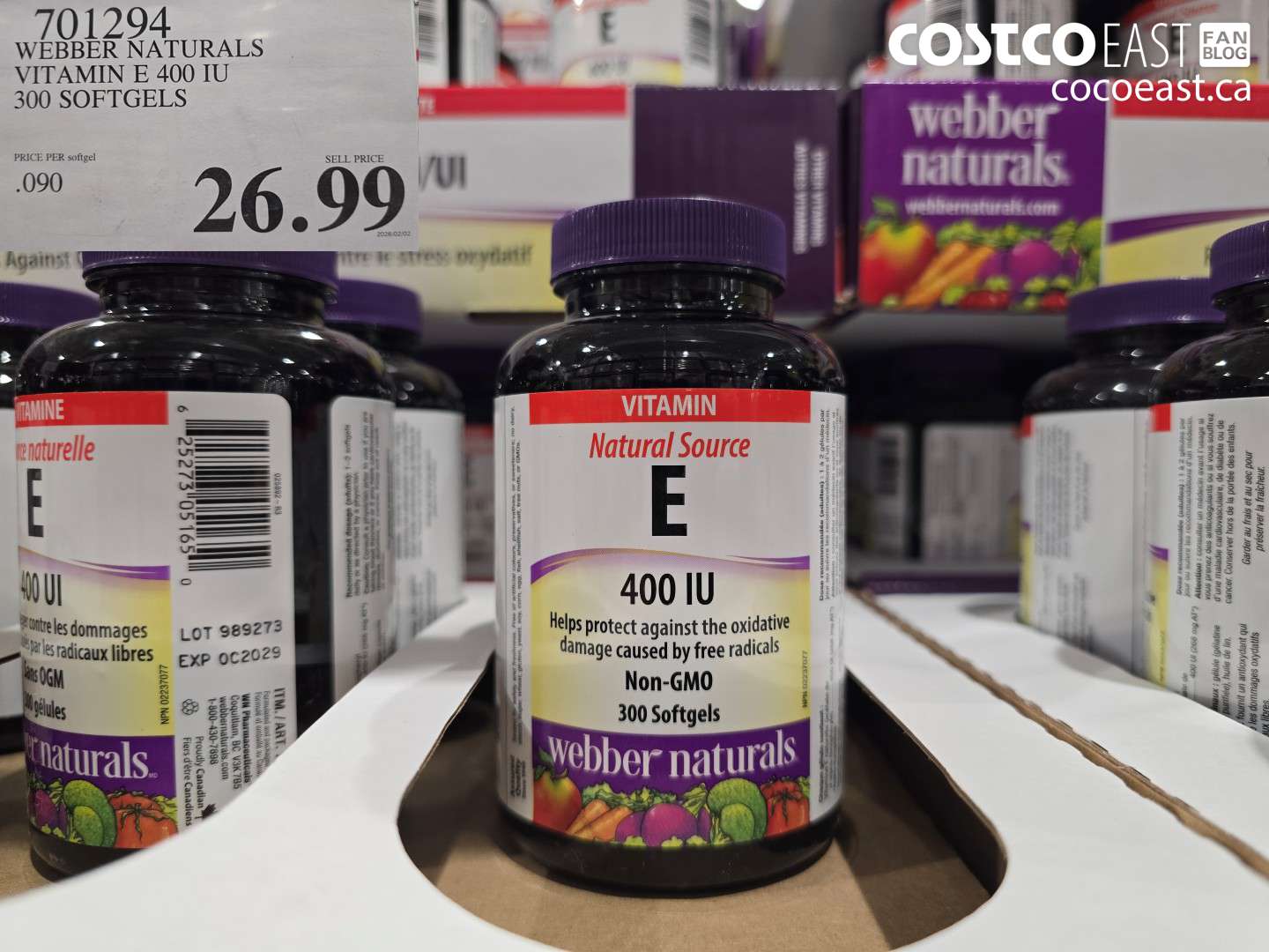 701294 WEBBER NATURALS VITAMIN E 400 IU 300 SOFTGELS $26.99