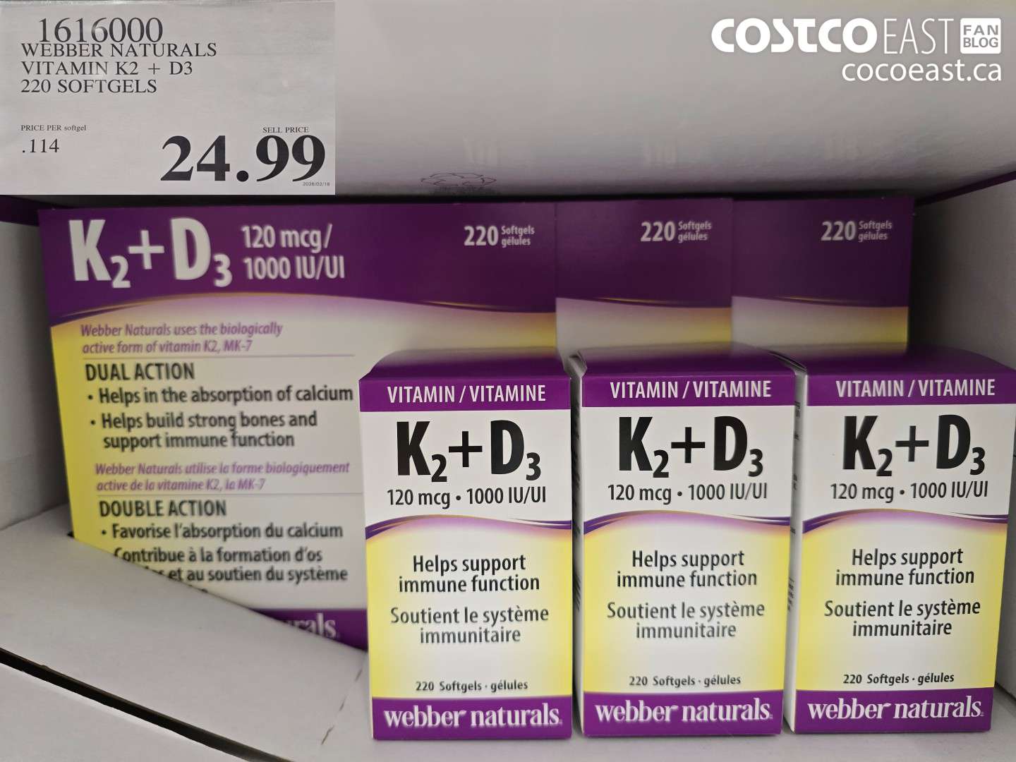 1616000 WEBBER NATURALS VITAMIN K2 + D3 220 SOFTGELS $24.99