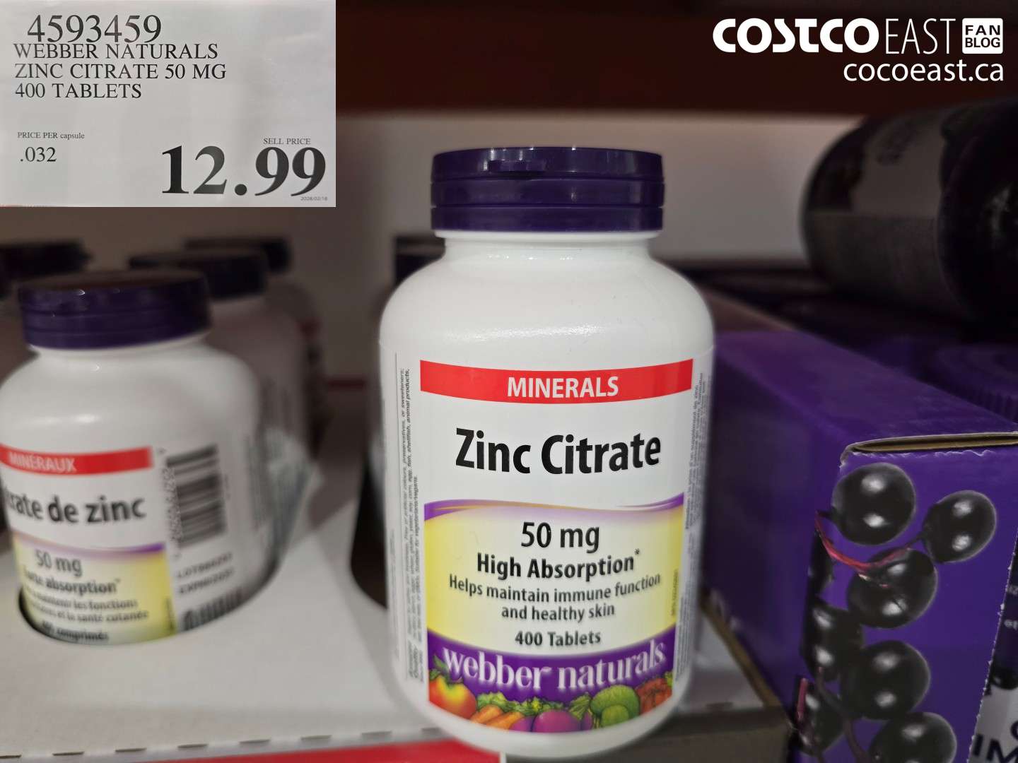 45934459 WEBBER NATURALS ZINC CITRATE 50 MG 400 TABLETS $12.99