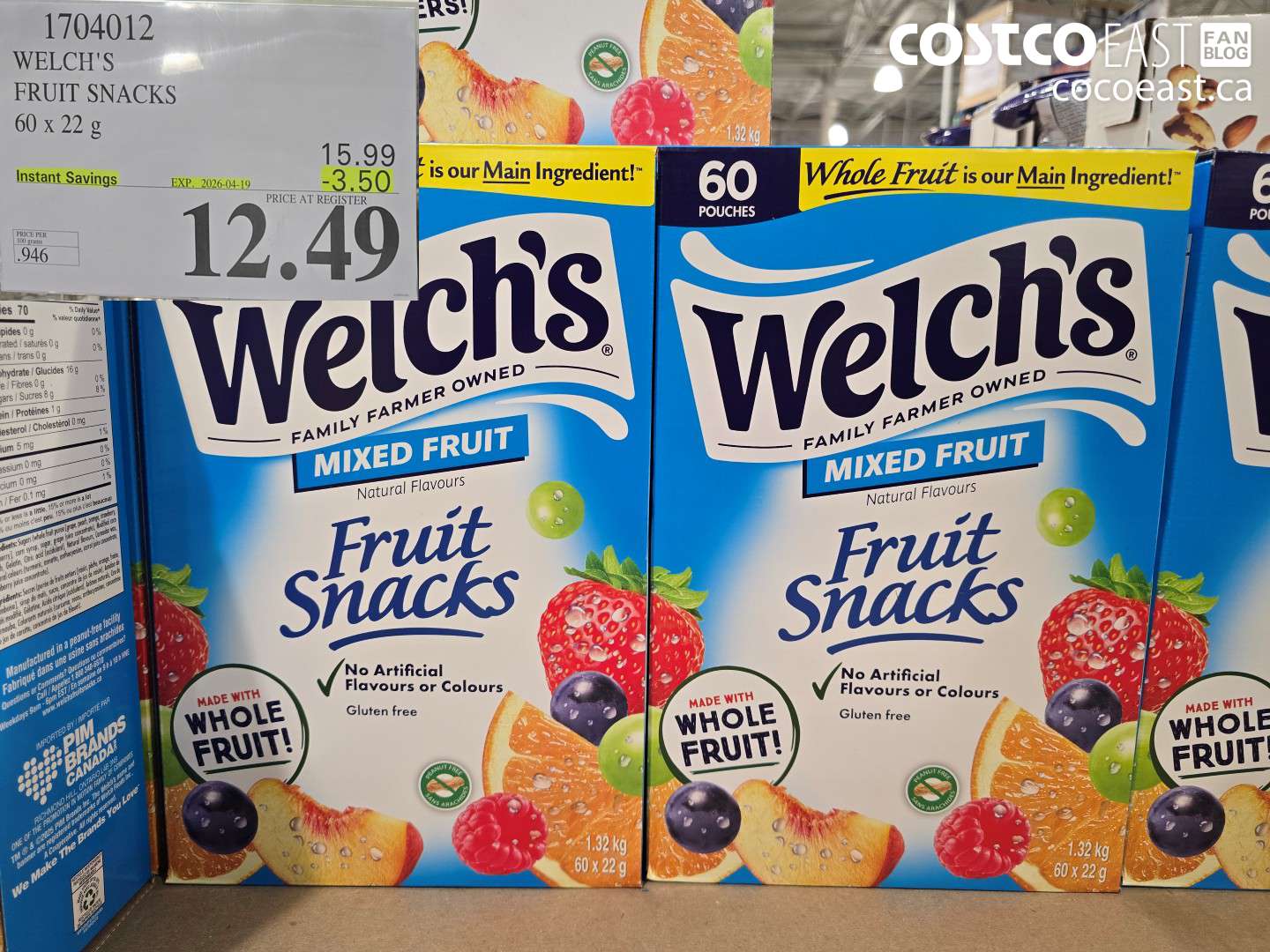 1704012 WELCH'S FRUIT SNACKS 60 X 22 G ($3.50 INSTANT SAVINGS EXPIRES ON 2026-04-19) $12.49
