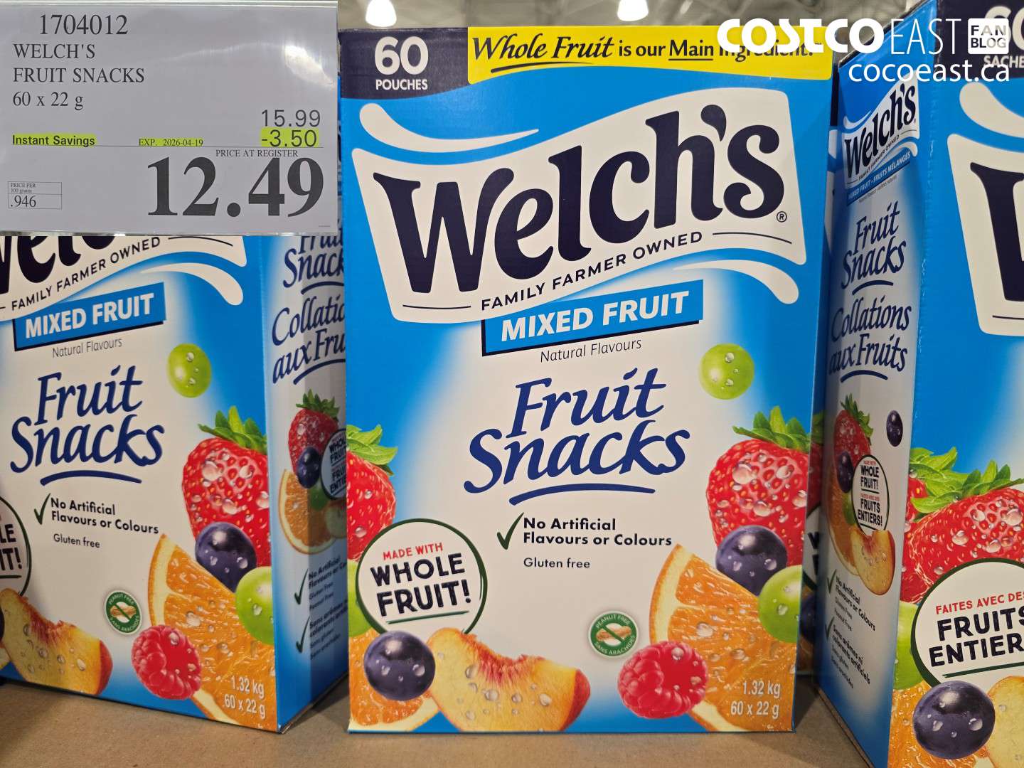 1704012 WELCH'S FRUIT SNACKS 60 X 22 G ($3.50 INSTANT SAVINGS EXPIRES ON 2026-04-19) $12.49