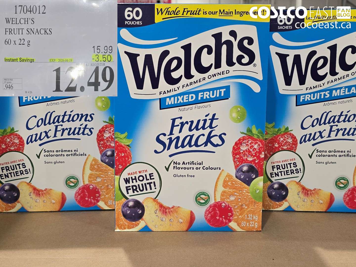 1704012 WELCH'S FRUIT SNACKS 60 X 22 G ($3.50 INSTANT SAVINGS EXPIRES ON 2026-04-19) $12.49