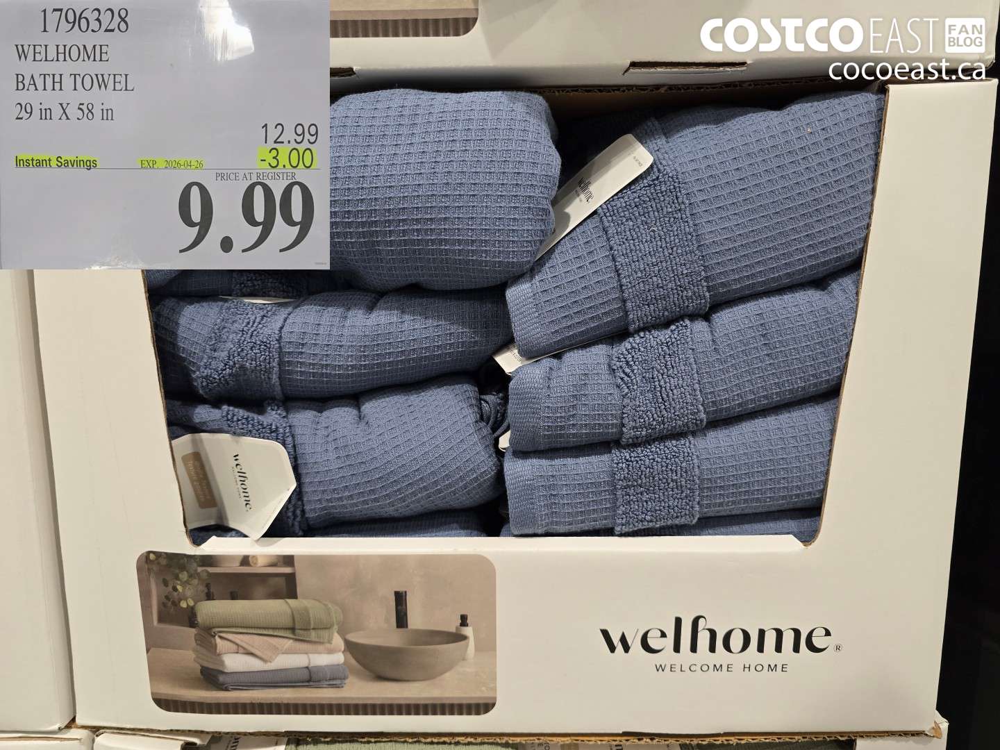 1796328 WELHOME BATH TOWEL 29 IN X 58 IN ($3.00 INSTANT SAVINGS EXPIRES ON 2026-04-26) $9.99