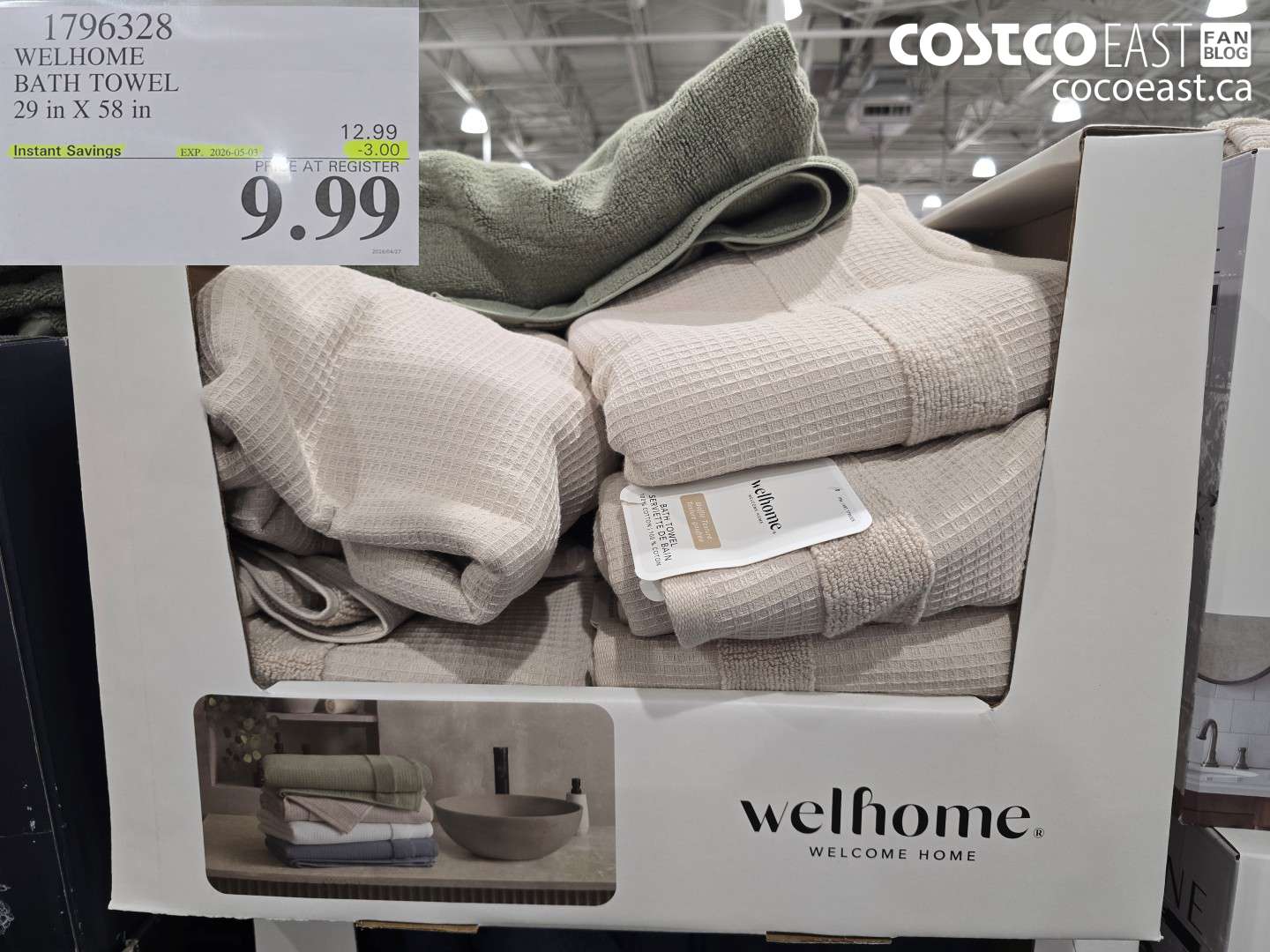 1796328 WELHOME BATH TOWEL 29 IN X 58 IN ($3.00 INSTANT SAVINGS EXPIRES ON 2026-05-03) $9.99