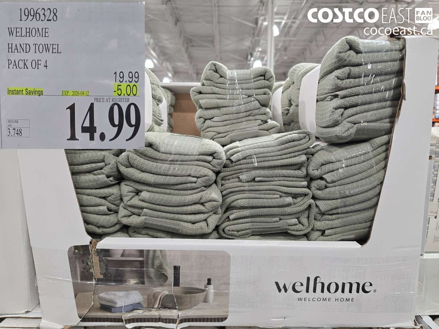 1996328 WELHOME HAND TOWEL PACK OF 4 ($5.00 INSTANT SAVINGS EXPIRES ON 2026-04-12) $14.99