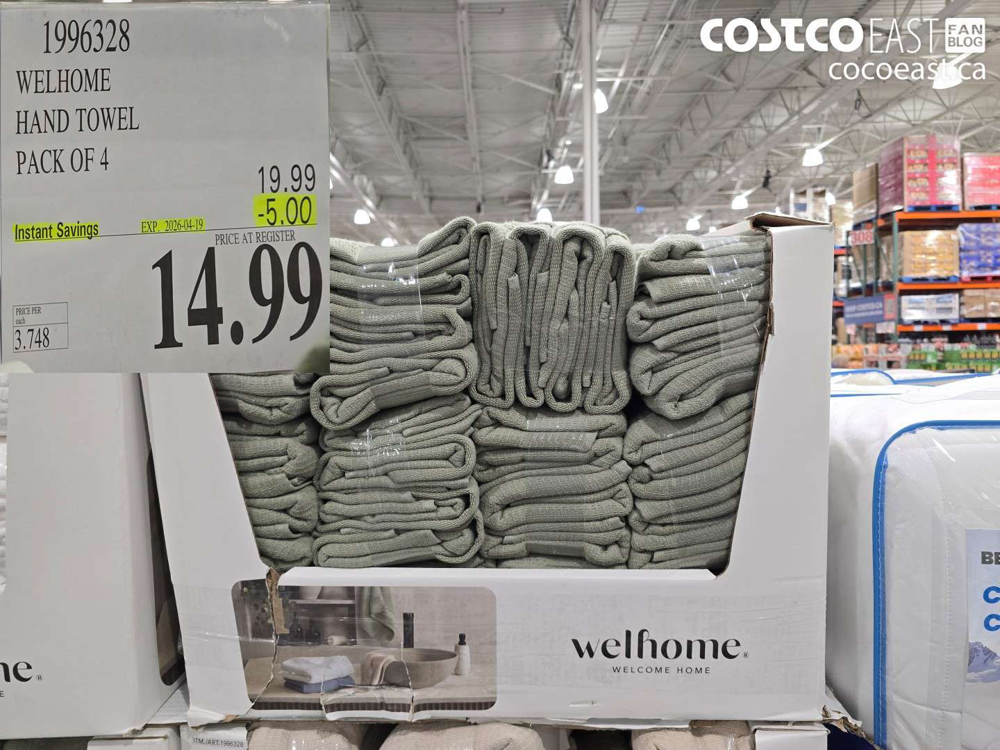 1996328 WELHOME HAND TOWEL PACK OF 4 ($5.00 INSTANT SAVINGS EXPIRES ON 2026-04-19) $14.99