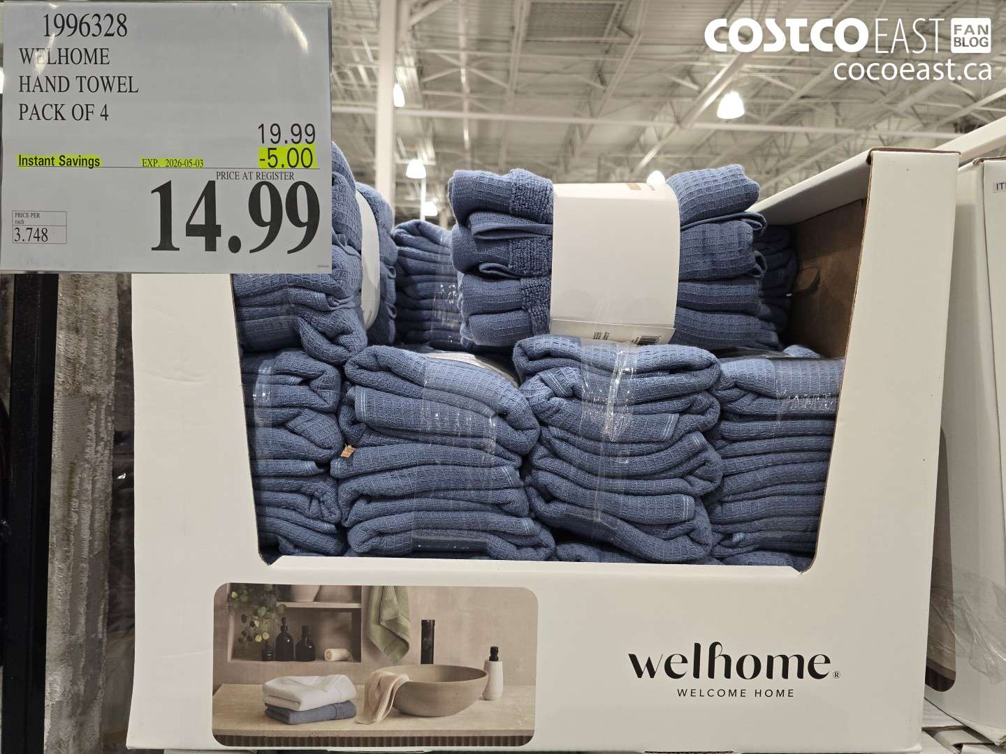 1996328 WELHOME HAND TOWEL PACK OF 4 ($5.00 INSTANT SAVINGS EXPIRES ON 2026-05-03) $14.99