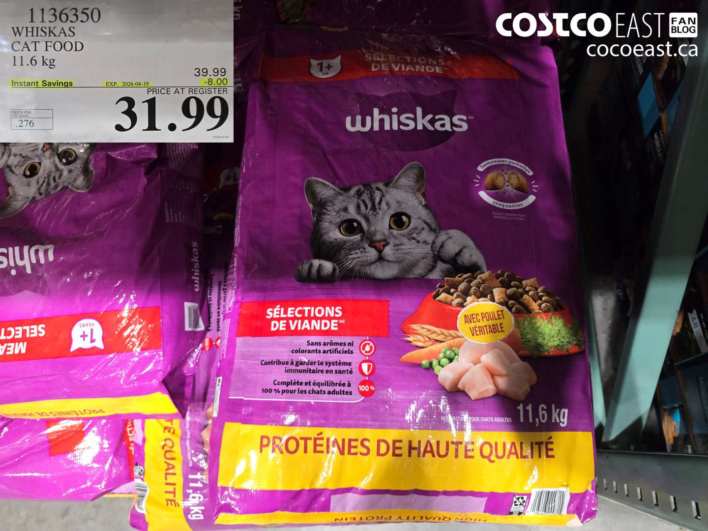 1136350 WHISKAS CAT FOOD 11.6 KG ($8.00 INSTANT SAVINGS EXPIRES ON 2026-04-19) $31.99