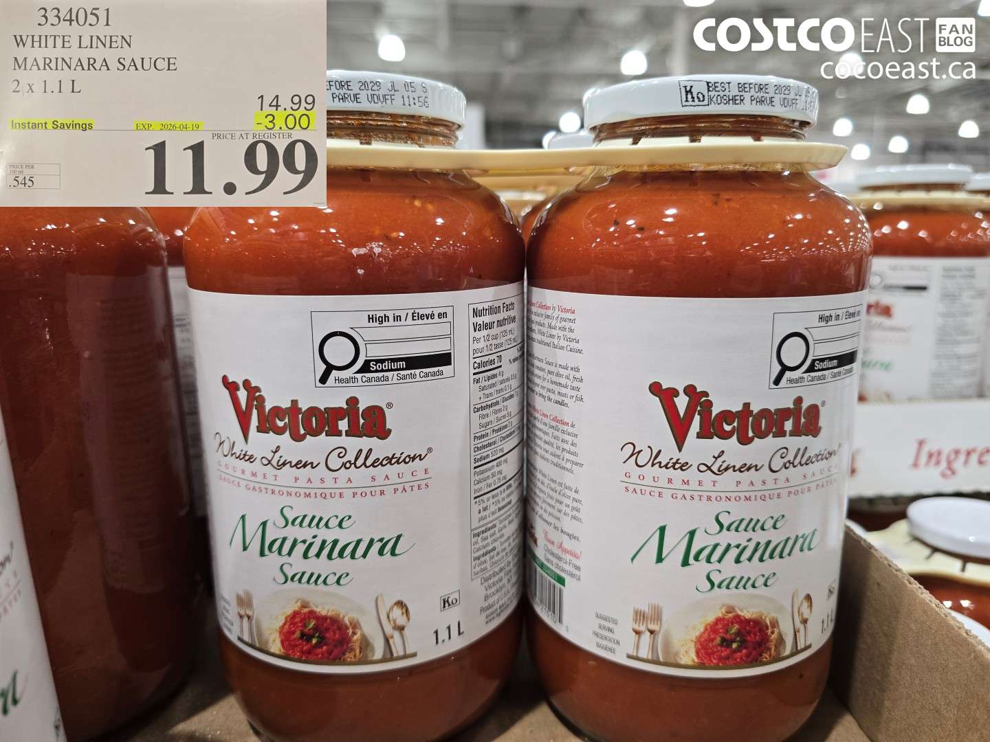 334051 WHITE LINEN MARINARA SAUCE 2 X 1.1 L ($3.00 INSTANT SAVINGS EXPIRES ON 2026-04-19) $11.99