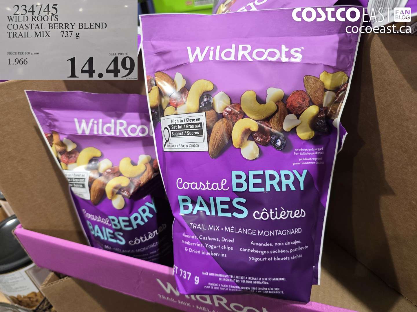 234745 WILD ROOTS COASTAL BERRY BLEND TRAIL MIX 737 G $14.49