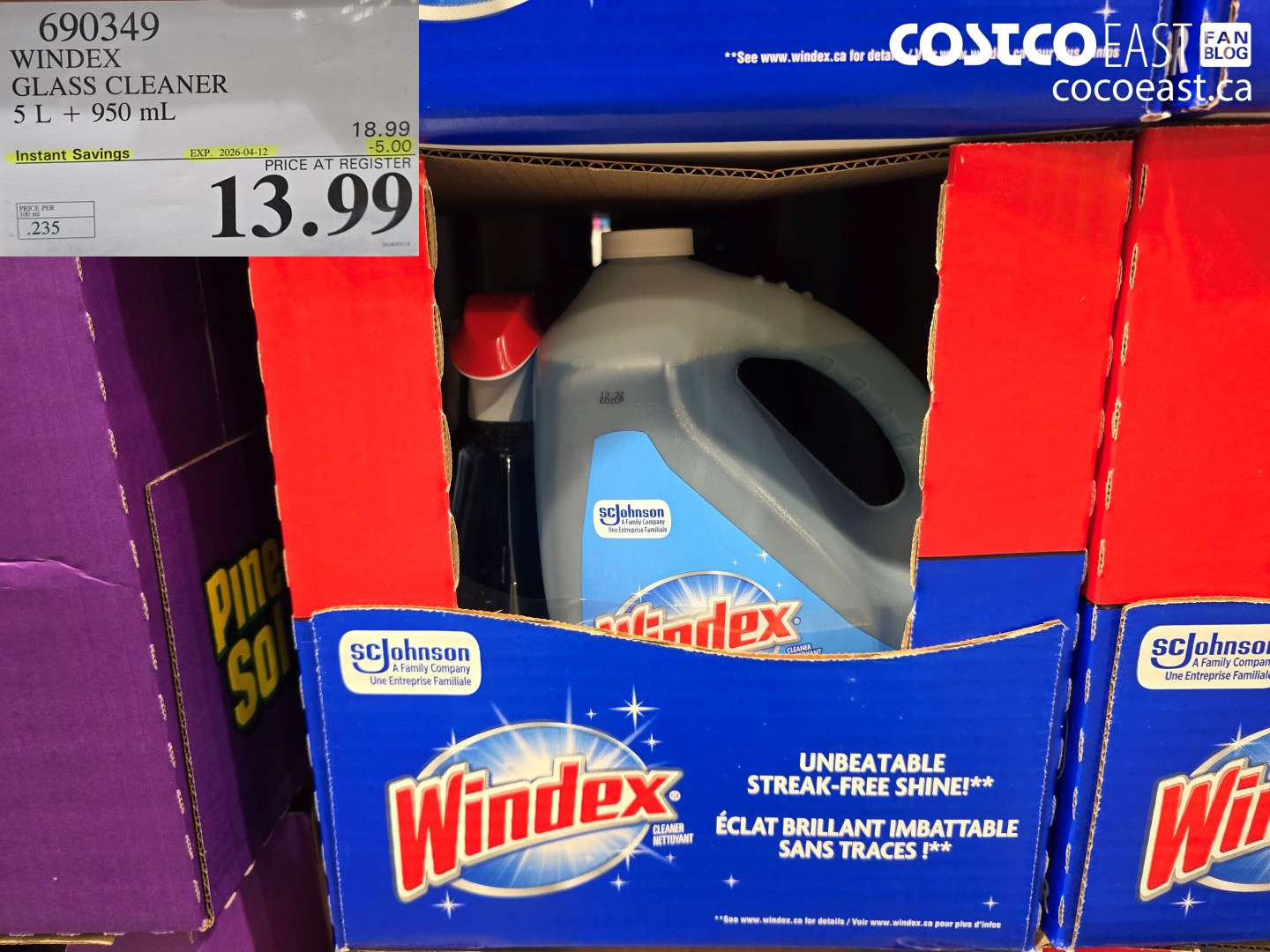 690349 WINDEX GLASS CLEANER 5 L + 950 ML ($5.00 INSTANT SAVINGS EXPIRES ON 2026-04-12) $13.99