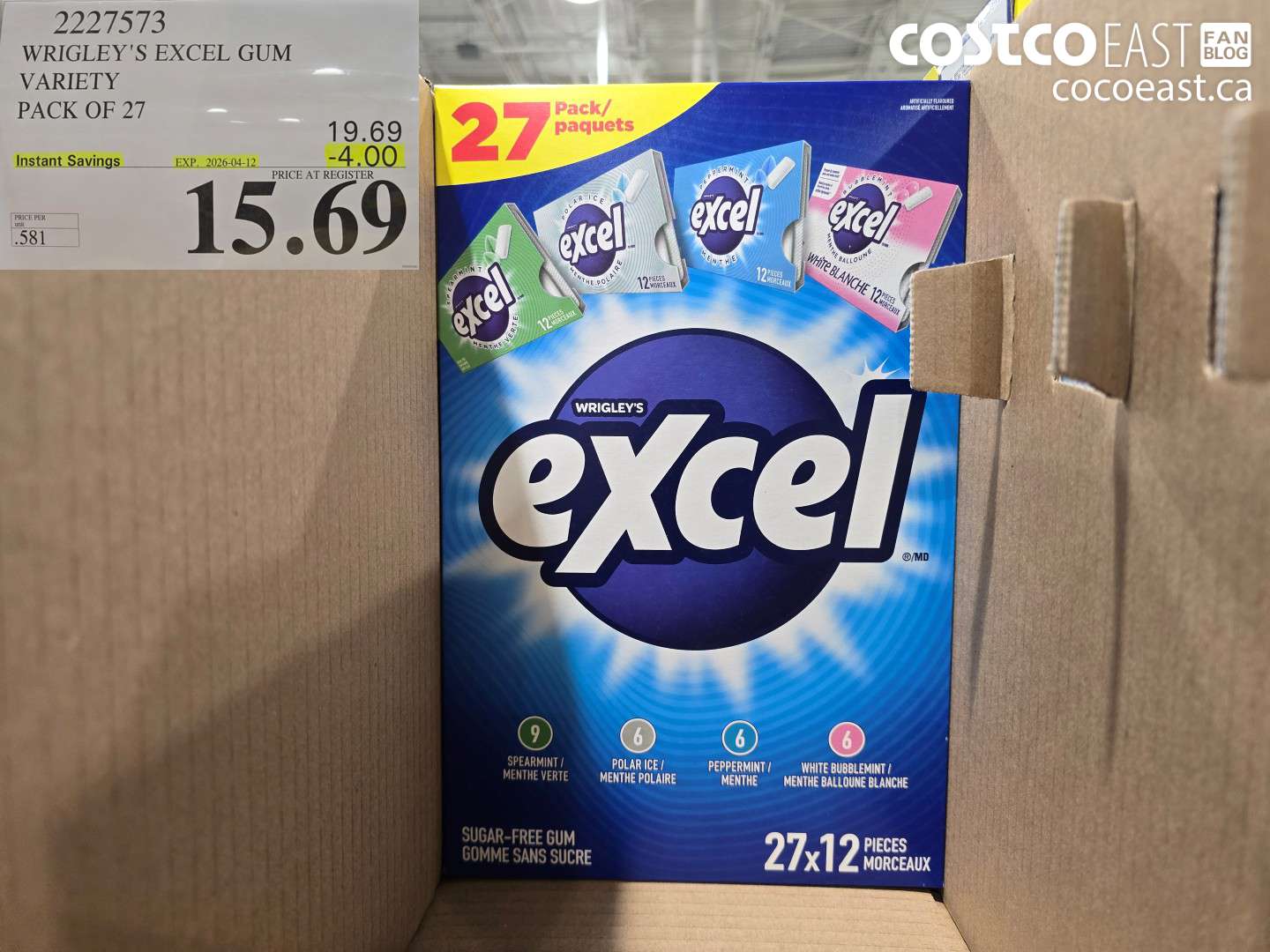 2227573 WRIGLEY'S EXCEL GUM VARIETY PACK OF 27 ($4.00 INSTANT SAVINGS EXPIRES ON 2026-04-12) $15.69