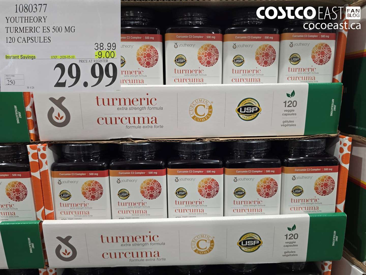 1080377 YOUTHEORY TURMERIC ES 500 MG 120 CAPSULES ($9.00 INSTANT SAVINGS EXPIRES ON 2026-05-10) $29.99