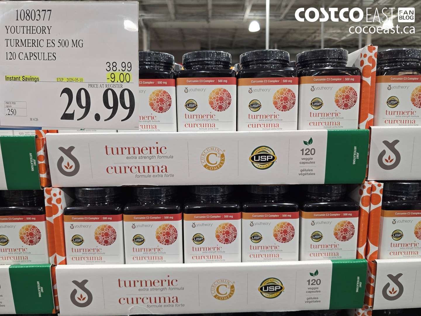 1080377 YOUTHEORY TURMERIC ES 500 MG 120 CAPSULES ($9.00 INSTANT SAVINGS EXPIRES ON 2026-05-10) $29.99