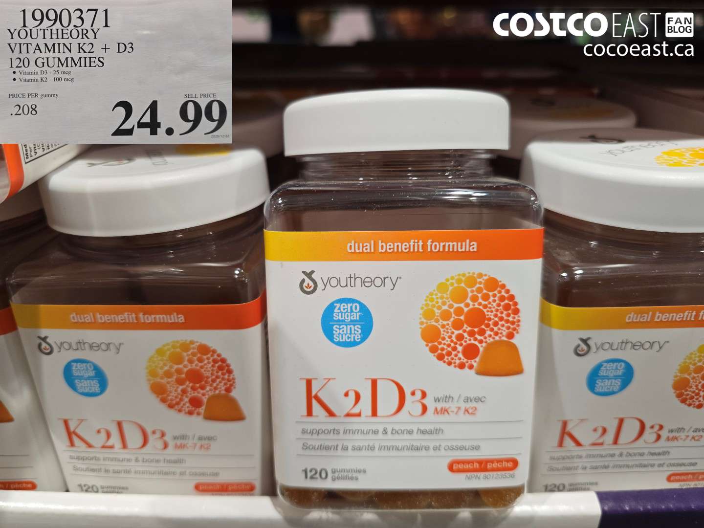 1990371 YOUTHEORY VITAMIN K2 + D3 120 GUMMIES $24.99