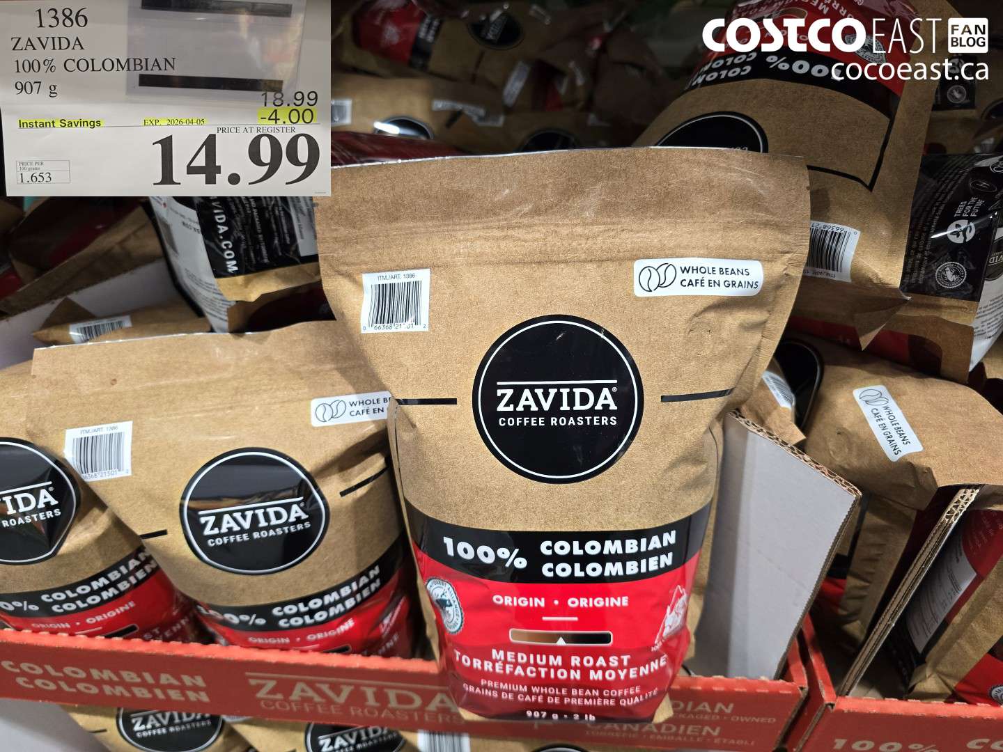 1386 ZAVIDA 100% COLOMBIAN 907 G ($4.00 INSTANT SAVINGS EXPIRES ON 2026-04-05) $14.99