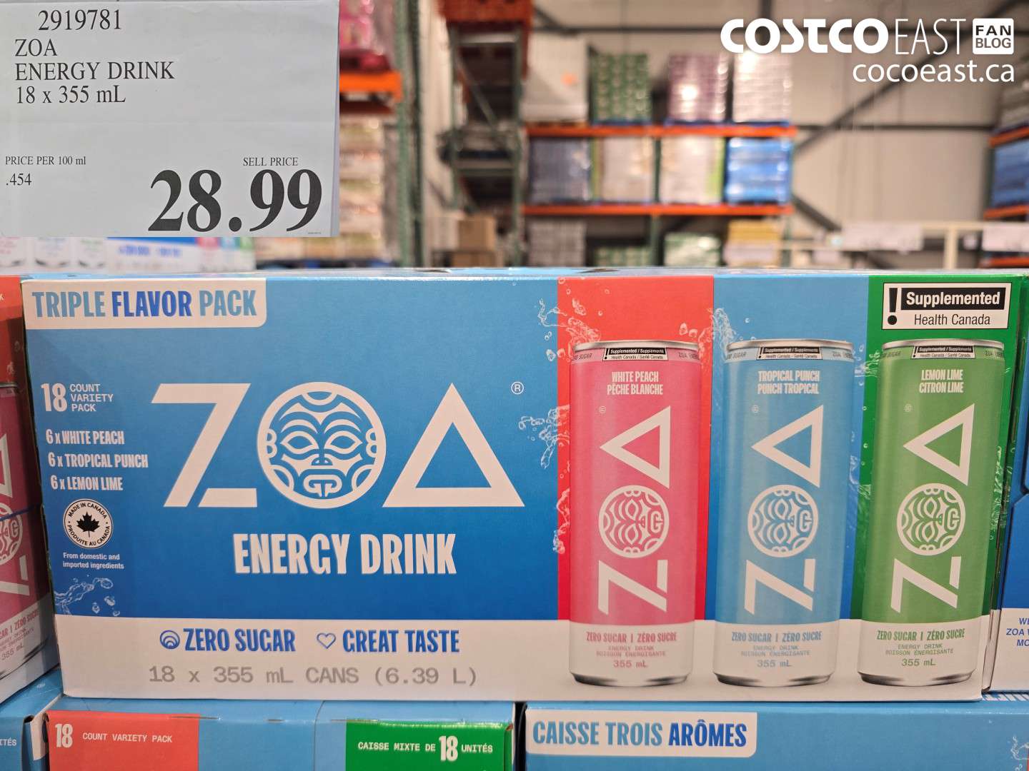 2919781 ZOA ENERGY DRINK 18 X 355 ML $28.99