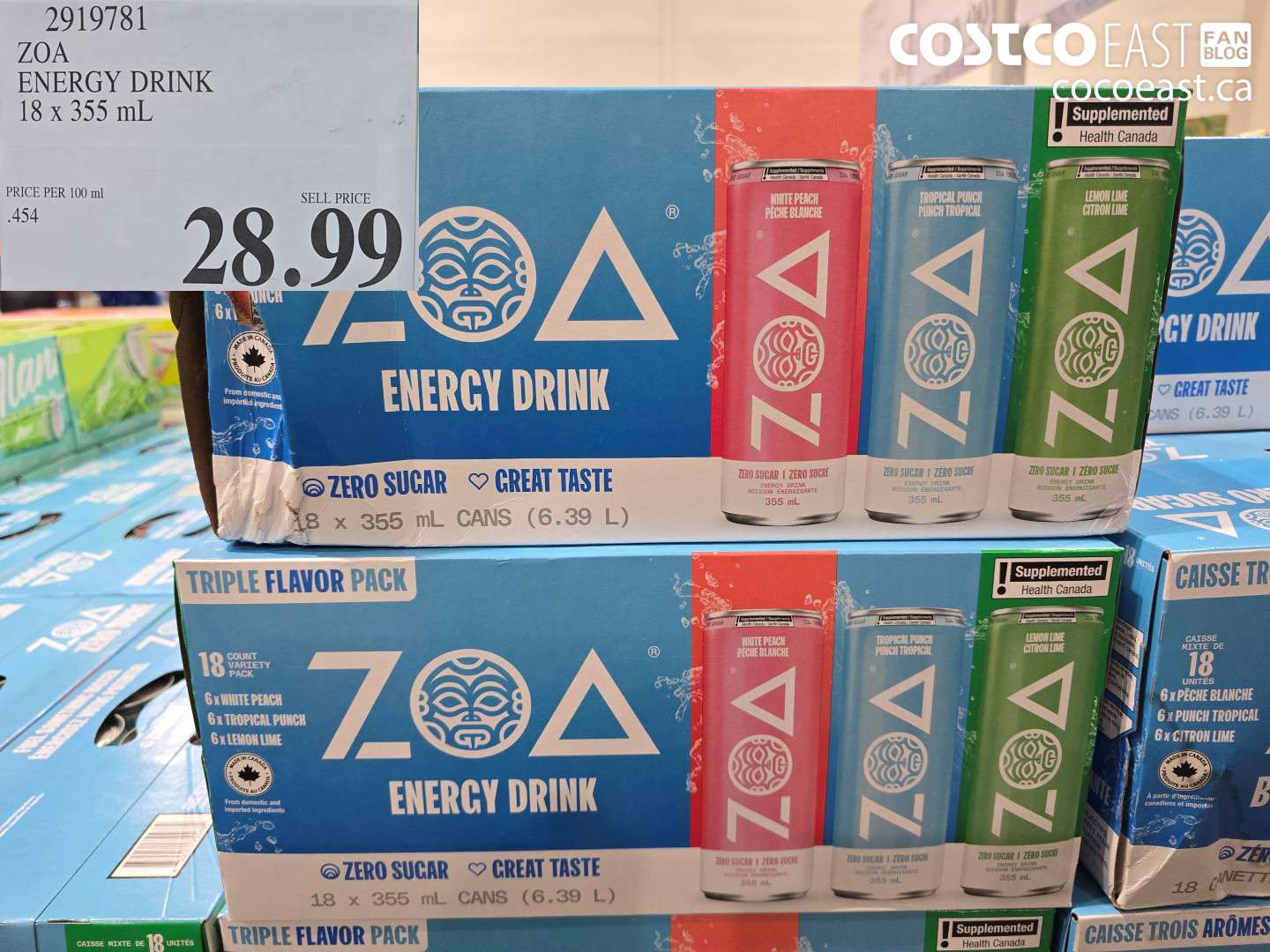 2919781 ZOA ENERGY DRINK 18 X 355 ML $28.99