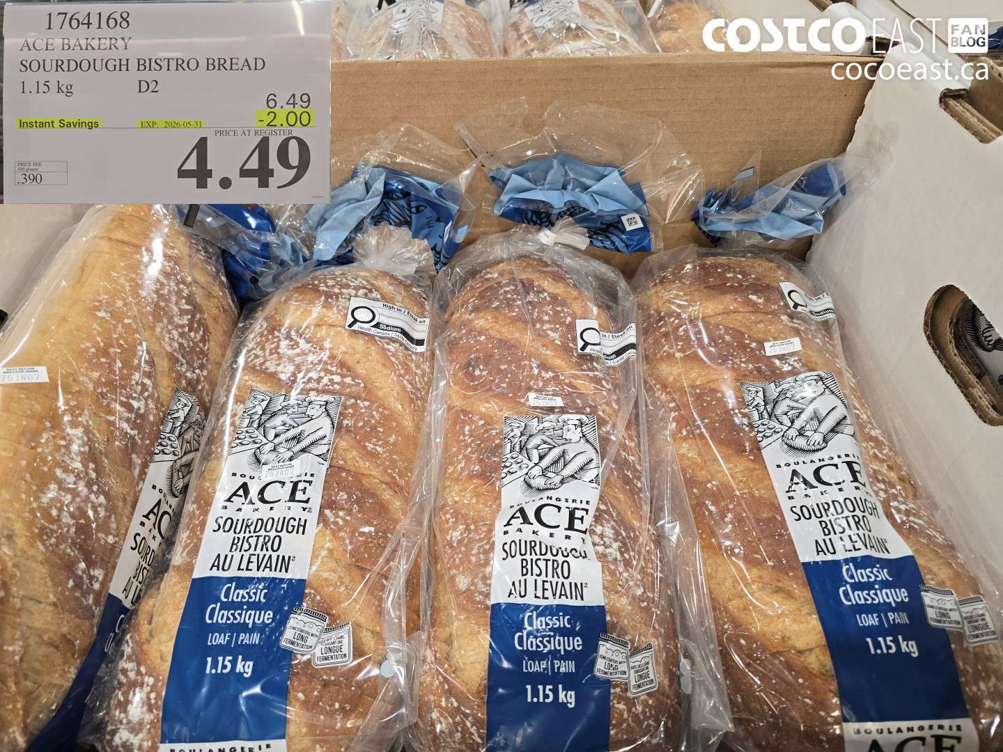 1764168 ACE BAKERY SOURDOUGH BISTRO BREAD 1.15 KG ($2.00 INSTANT SAVINGS EXPIRES ON 2026-05-31) $4.49