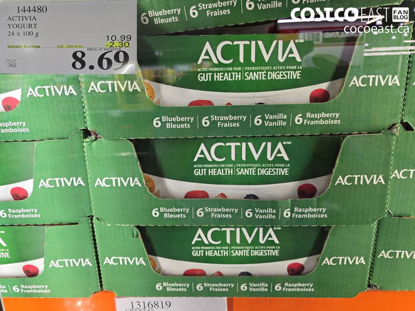 144480 ACTIVIA YOGURT 24 X 100 G ($2.30 INSTANT SAVINGS EXPIRES ON 2026-05-24) $8.69