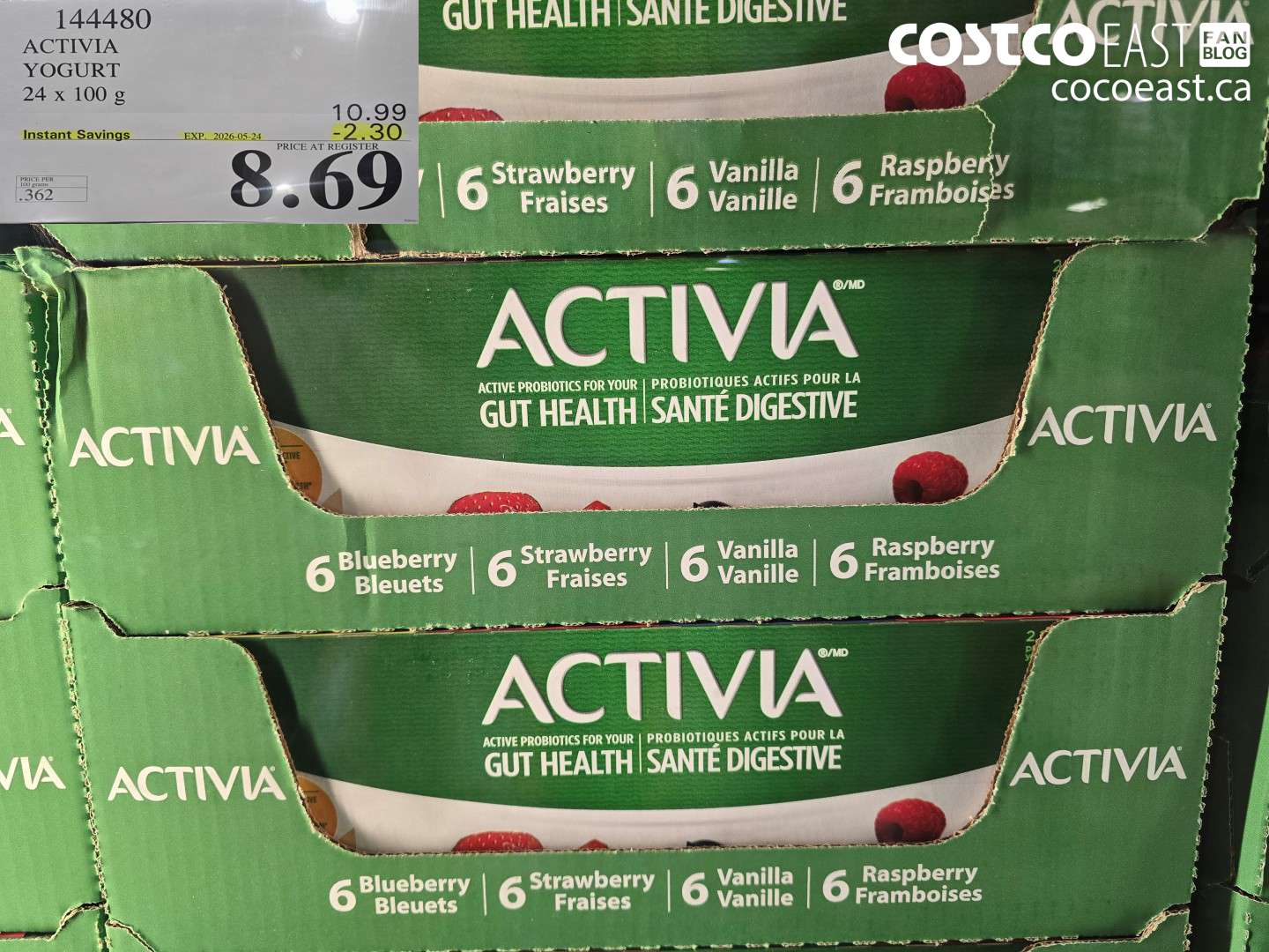 144480 ACTIVIA YOGURT 24 X 100 G ($2.30 INSTANT SAVINGS EXPIRES ON 2026-05-24) $8.69
