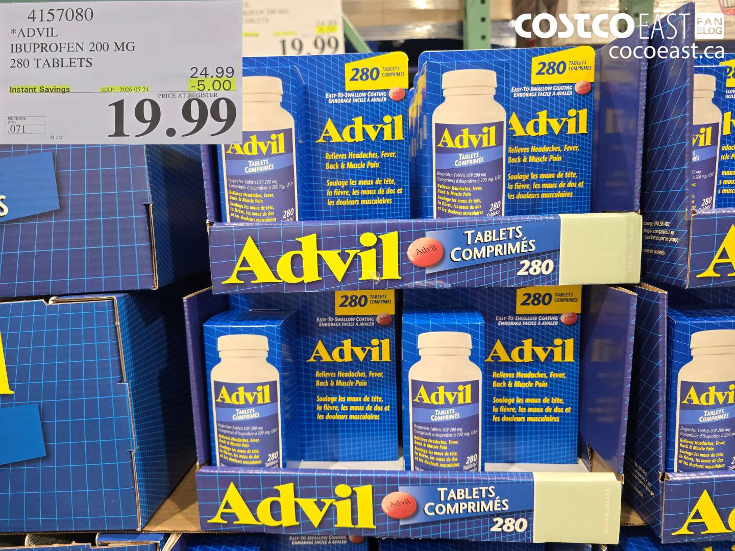 4157080 ADVIL IBUPROFEN 200 MG 280 TABLETS ($5.00 INSTANT SAVINGS EXPIRES ON 2026-05-24) $19.99
