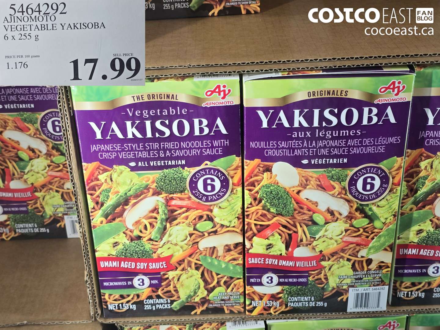 5464292 AJINOMOTO VEGETABLE YAKISOBA 6 X 255 G $17.99